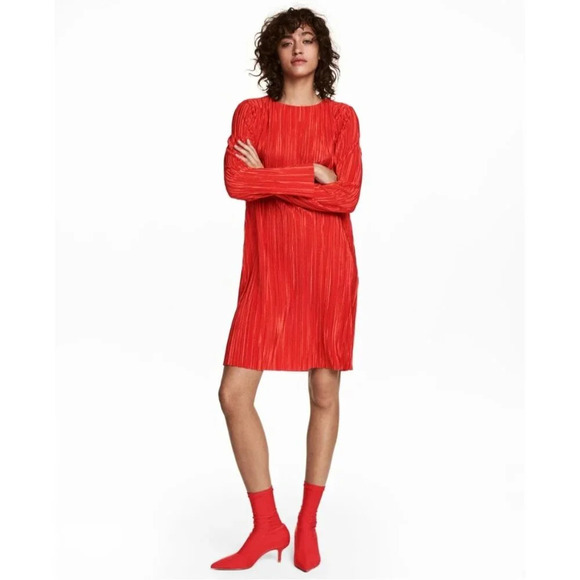 H&M Sheath Dress Size S Red Cocktail Mini Pleated - Picture 2 of 7